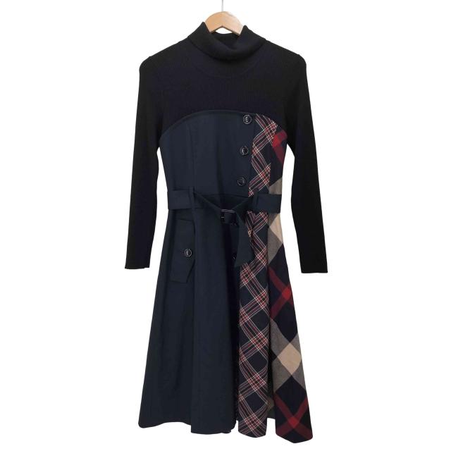 BLUE LABEL CRESTBRIDGE(ブルーレーベルクレストブリッジ) チェック柄切替ワンピース ニット切替 レディース EUR：38 【中古】【ブランド古着バズストア】