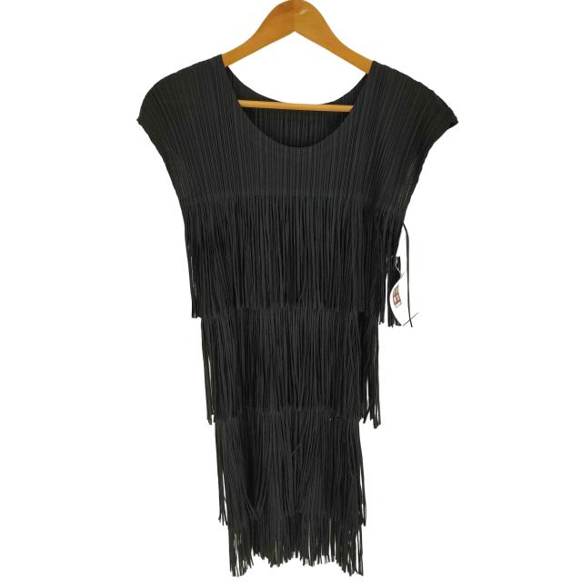 イッセイミヤケ PLEATS PLEASE ノースリーブ プリーツチュニック 黒