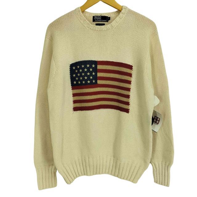 Polo by RALPH LAUREN(ポロバイラルフローレン) 90S コットン 星条旗 クルーネックニット メンズ import：M 【中古】【ブランド古着バズストア】