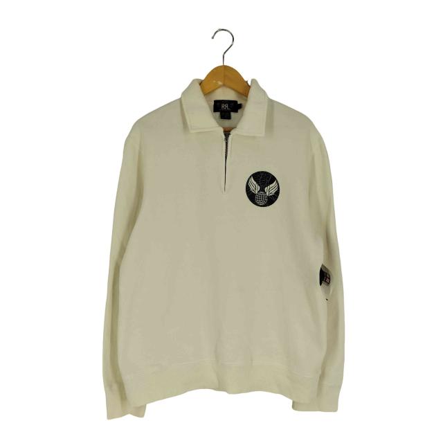 RRL RALPH LAUREN(ダブルアールエルラルフローレン) 復刻 1ツ星 黒タグ MILITALY HALFZIP SWEAT ウィング ボール クラック  プリント ハーフジップスウェット メンズ impo【中古】【ブランド古着バズストア】