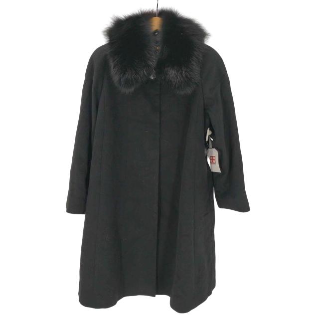 pure cashmere(ピュア カシミヤ) PURE CASHMERE 100% ＆ Real Fur Balmacaan Coat  ピュア カシミア 100%  襟リアルファー バルマカーン ステンカラー ロ【中古】【ブランド古着バズストア】