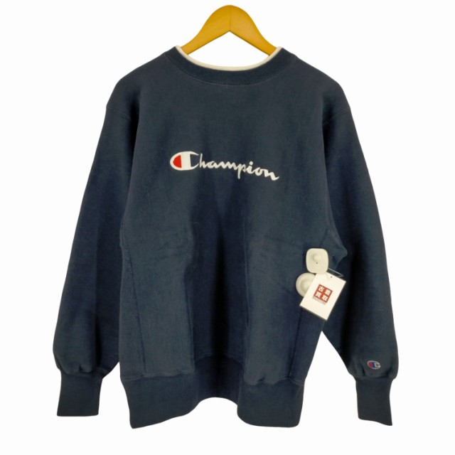 Champion(チャンピオン) USA製 刺繍タグ REVERSE WEAVE スクリプトロゴ刺繍 レイヤードネック クルーネックスウェット メンズ import：L