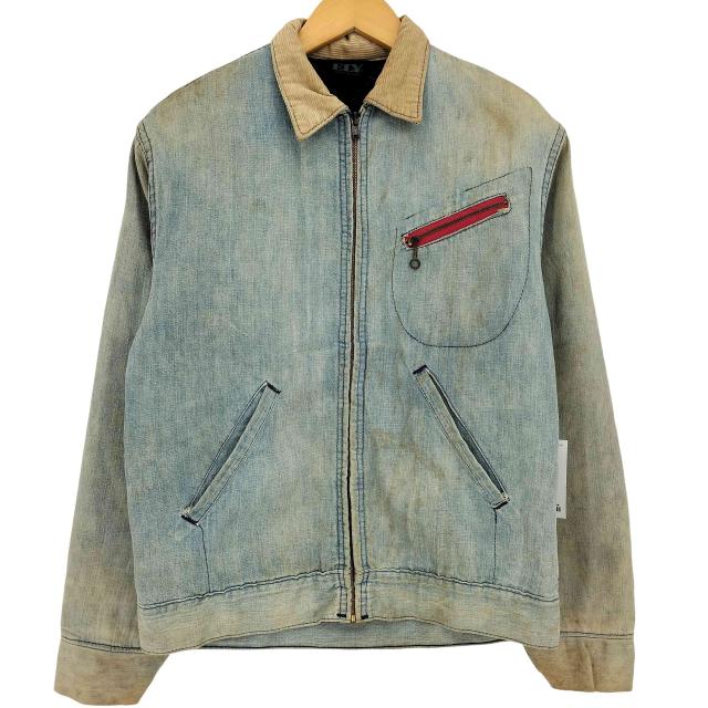 USED古着(ユーズドフルギ) ELY 60-70s 三角タグ 棒TALONジップ 裏地ブランケット 襟コーデュロイ ジップアップ デニム ワーク ジャケット メンズ  36【中古】【ブランド古着バズストア】