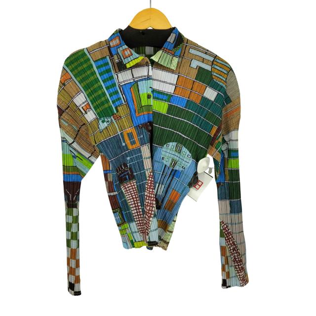 PLEATS PLEASE ISSEY MIYAKE(プリーツプリーズイッセイミヤケ) マルチカラー 総柄 プリーツ シャツ レディース JPN：4 【中古】【ブランド古着バズストア】