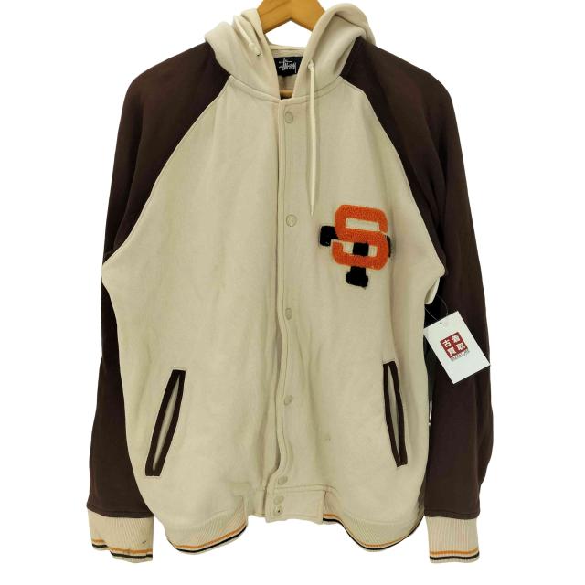 Stussy(ステューシー) 90S OLD 紺タグ Sロゴ ワッペン カレッジ スウェット フーディー バーシティ ジャケット スタジャン メンズ import：L 【中古】【ブランド古着バズストア】