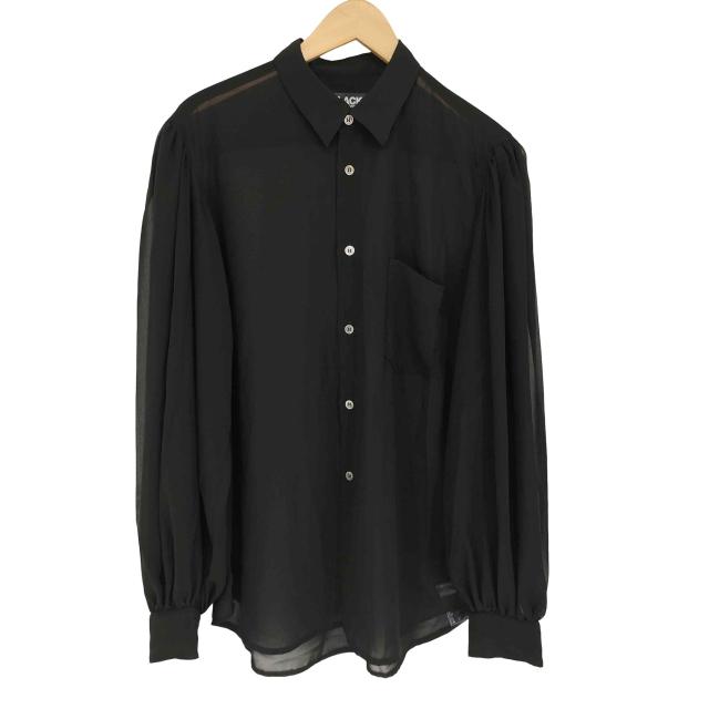 BLACK COMME des GARCONS(ブラックコムデギャルソン) AD2020 21SS Gathered sleeve see-through blouse レディース  L【中古】【ブランド古着バズストア】