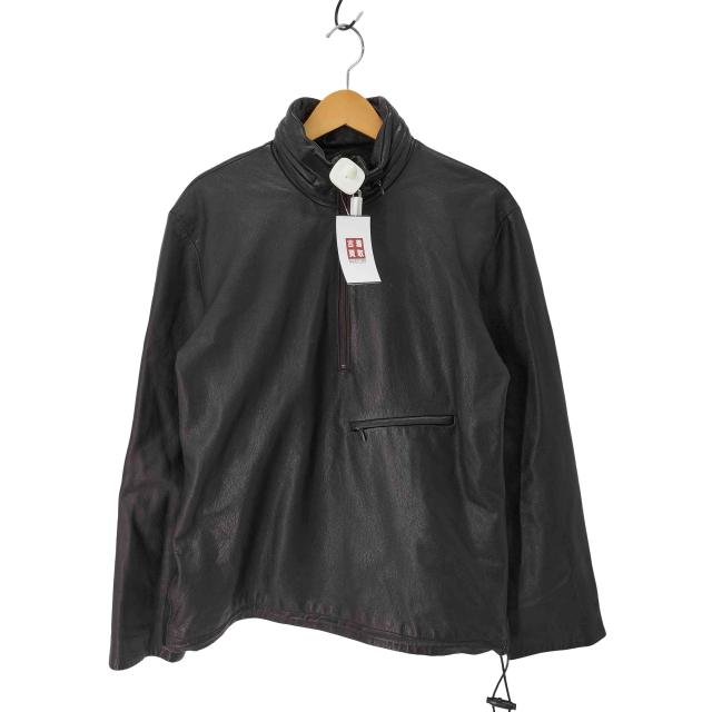 TETE HOMME(テットオム) 牛革 カウレザー サイドジップ ハーフジップ プルオーバー レザージャケット 裏地メッシュ メンズ JPN：L 【中古】【ブランド古着バズストア】