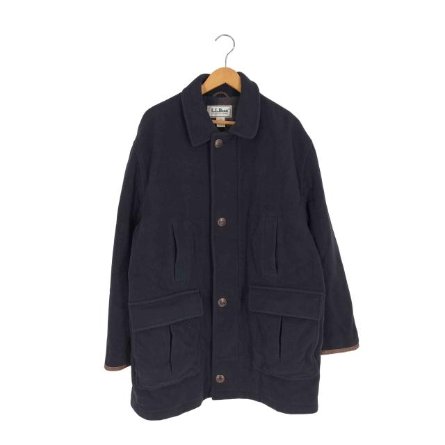 L.L.Bean(エルエルビーン) 80S USA製 Thinsulate 裏地チェック レザー切替 ウールコート メンズ import：L 【中古】【ブランド古着バズストア】