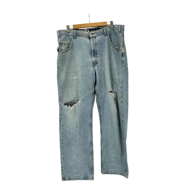 Levis(リーバイス) 00S silver Tab シルバータブ straught ＋ loose ボタン裏977刻印 バギー ダメージ デニム パンツ 極太 2000年製 メンズ W38L32【中古】【ブランド古着バズストア】