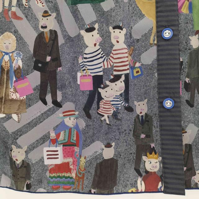 OLLEBOREBLA(アルベロベロ) オレボレブラ ブタさん スクランブル交差点 落語 シャツドッキング 半袖 スウェットワンピース レディース 表記無 【中古】【ブランド古着バズストア】 OLLEBOREBLA(アルベロベロ) オレボレブラ ブタさん スクランブル交差点