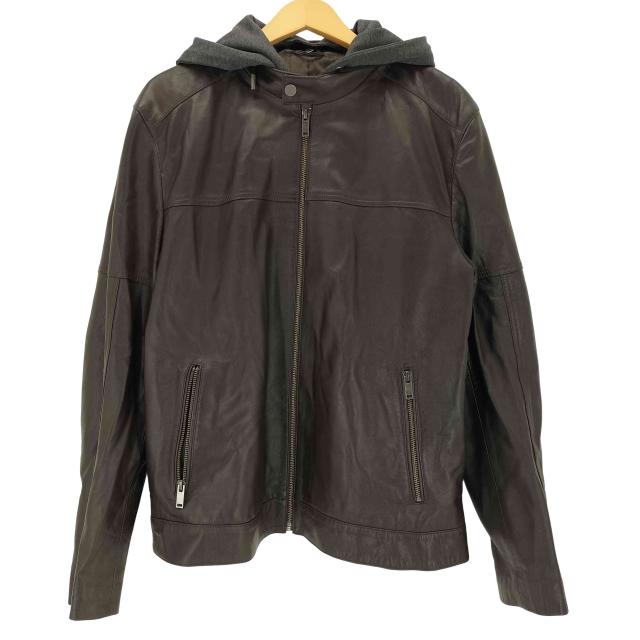 USED古着(ユーズドフルギ) {{DESA}} Luigi Siyah Erkek Deri フーデッドシングルライダースジャケット メンズ  L【中古】【ブランド古着バズストア】