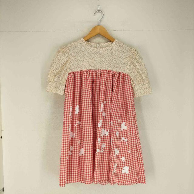 USED古着(ユーズドフルギ) {{hanagsugiyama}} チェック×花柄 ギャザーデザインチュニック domestic レディース 表記無 【中古】【ブランド古着バズストア】 USED古着(ユーズドフルギ) {{hanagsugiyama}} チェック×花柄 ギャザー