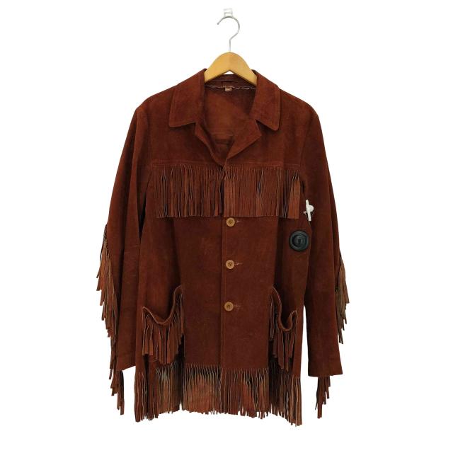 USED古着(ユーズドフルギ) ウッドボタン フリンジ レザー スウェード ジャケット メンズ  P50 C46【中古】【ブランド古着バズストア】