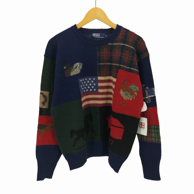 Polo by RALPH LAUREN(ポロバイラルフローレン) Flag Patchwork Wool Sweater メンズ M【中古】【ブランド古着バズストア】