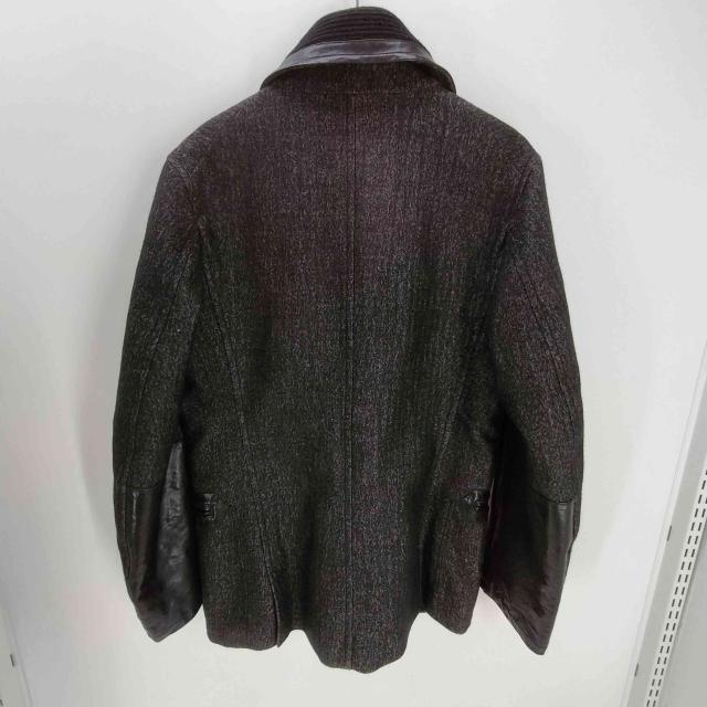 JOHN GALLIANO(ジョンガリアーノ) VIRGIN WOOL バージンウール ヘリンボーン レザーニット 切り替え フックデザイン ショールカラー ジャケット メンズ EUR：46 【中古】【ブランド古着バズストア】_1
