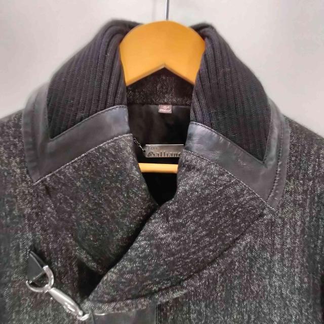 JOHN GALLIANO(ジョンガリアーノ) VIRGIN WOOL バージンウール ヘリンボーン レザーニット 切り替え フックデザイン ショールカラー ジャケット メンズ EUR：46 【中古】【ブランド古着バズストア】_2