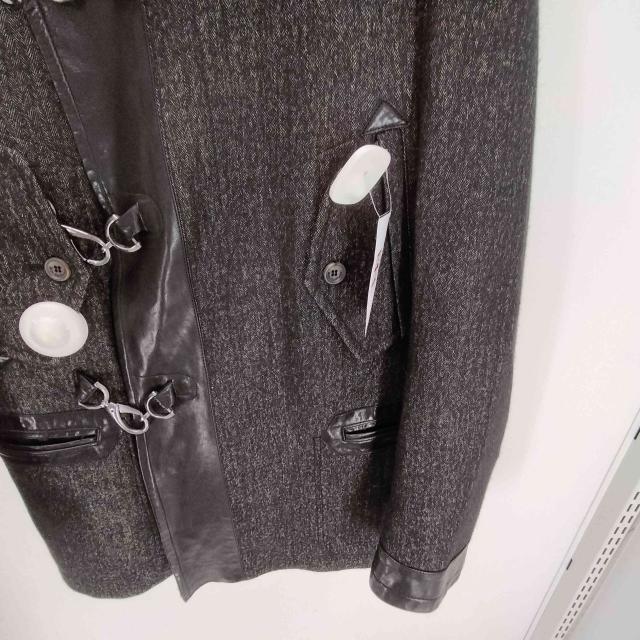 JOHN GALLIANO(ジョンガリアーノ) VIRGIN WOOL バージンウール ヘリンボーン レザーニット 切り替え フックデザイン ショールカラー ジャケット メンズ EUR：46 【中古】【ブランド古着バズストア】_4