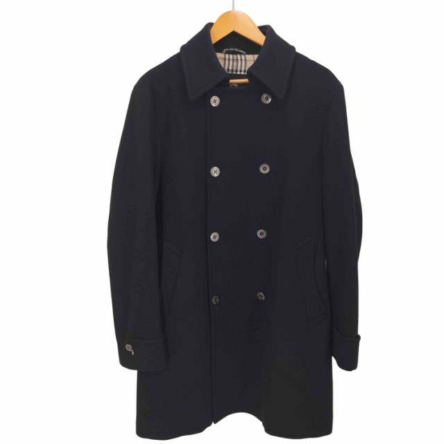 【返品交換不可】 美品】バーバリーブラックレーベルノバチェック裏地ピーコート黒M ジャケット・アウター