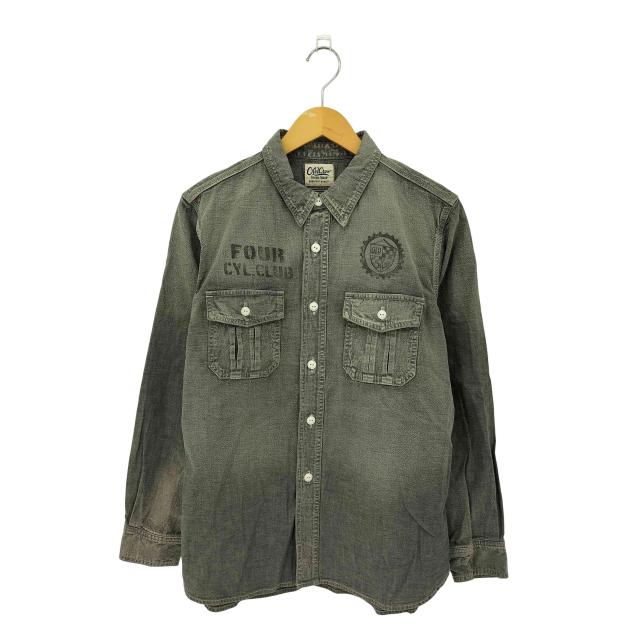 OLD CROW(オールドクロウ) FOUR CYL RACE L/S WORK SHIRTS ステンシルデザイン デニム ワーク長袖シャツ メンズ  L 【中古】【ブランド古着バズストア】