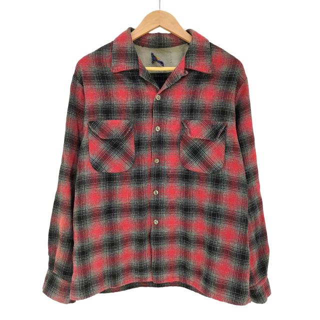USED古着(ユーズドフルギ) SPORSMAN 50s~60s オンブレチェック フロントダブルフラップポケット L/S オープンカラー フランネルシャツ メンズ import：L 【中古】【ブランド古着バズストア】