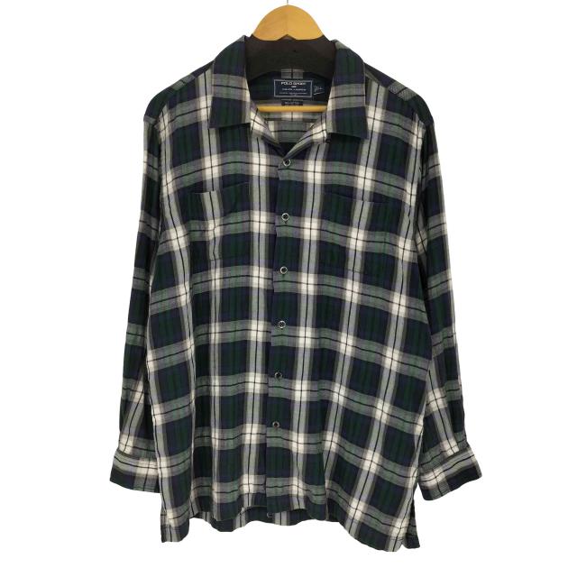 POLO SPORT RALPH LAUREN(ポロスポーツラルフローレン) 90s チェック柄 コットン レーヨン 長袖 オープンカラーシャツ メンズ  LL【中古】【ブランド古着バズストア】