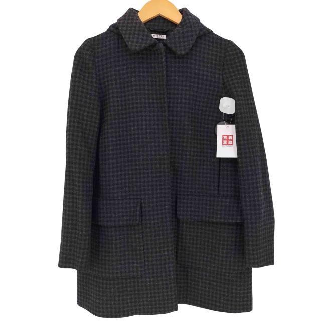 miu miu(ミュウミュウ) ギンガムチェック フード付 スナップボタン ハーフコート レディース 40【中古】【ブランド古着バズストア】