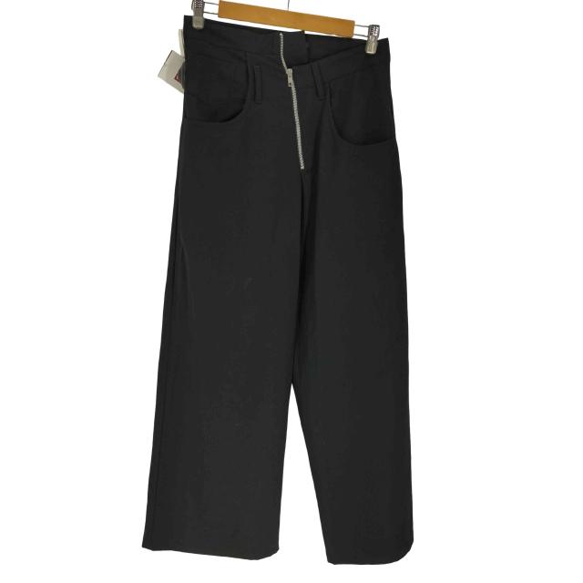 LIMI feu(リミフゥ) 23SS ウールギャバ 織り 変形 アシメジップ ウール スラックス レディース JPN：2 【中古】【ブランド古着バズストア】