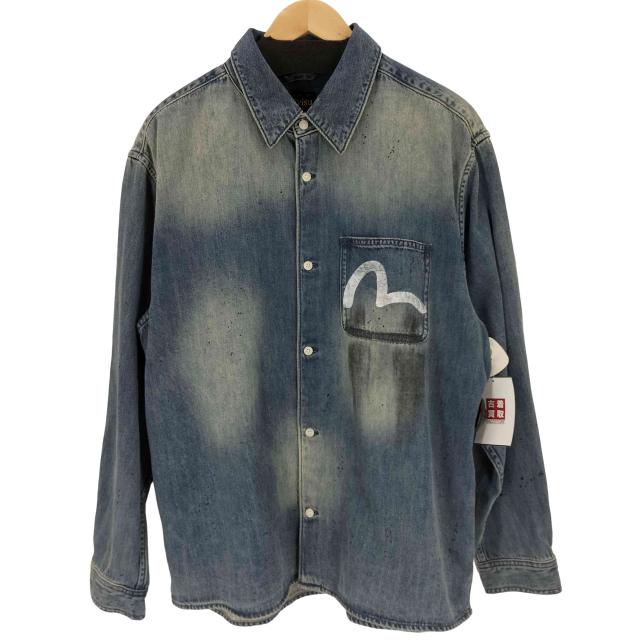EVISU(エヴィス) スプラッシュインクカモメプリント レギュラーフィット デニムシャツ メンズ import：L 【中古】【ブランド古着バズストア】