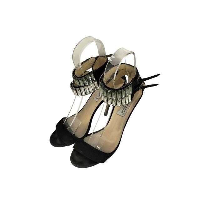 JIMMY CHOO(ジミーチュウ) イタリア製 クリスタルベルト レザーストラップパンプス レディース  38 1/2【中古】【ブランド古着バズストア】