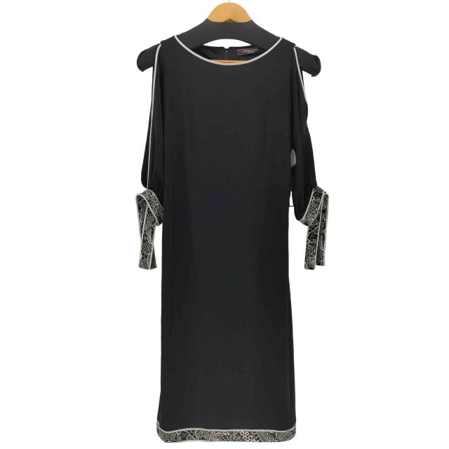 LEONARD(レオナール) フラワー切り替え 袖切り抜き 七部丈 ワンピース カンカン素材 レディース FR：38 【中古】【ブランド古着バズストア】