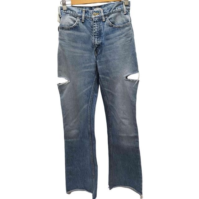 INSCRIRE(アンスクリア) CALF LEATHER カーフレザー パッチ サイドカット ブーツカット フレア デニム パンツ レディース  29【中古】【ブランド古着バズストア】