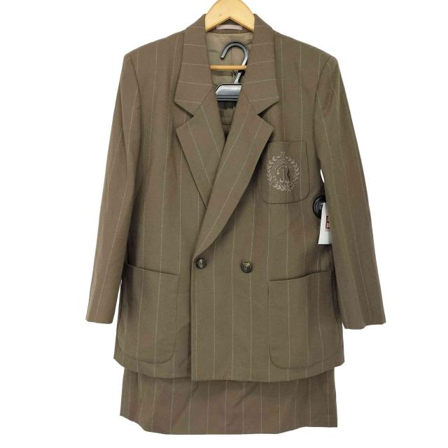 BURBERRYS(バーバリーズ) ストライプ柄 ワンポイント刺繍 ダブルブレスト テーラードジャケット タイトスカート セットアップ レディース  15BR【中古】【ブランド古着バズストア】
