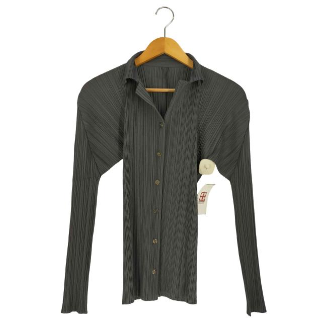 PLEATS PLEASE ISSEY MIYAKE(プリーツプリーズイッセイミヤケ) プリーツ スキッパーシャツ レディース JPN：3 【中古】【ブランド古着バズストア】