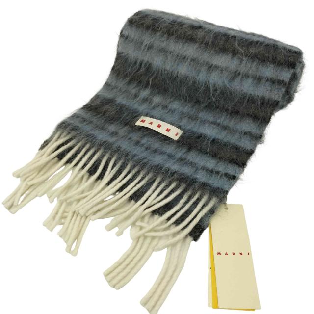 MARNI(マルニ) 2024SS ロゴ ボーダー フリンジ ストール ウール モヘア  レディース 表記無 【中古】【ブランド古着バズストア】の通販は 20,617円