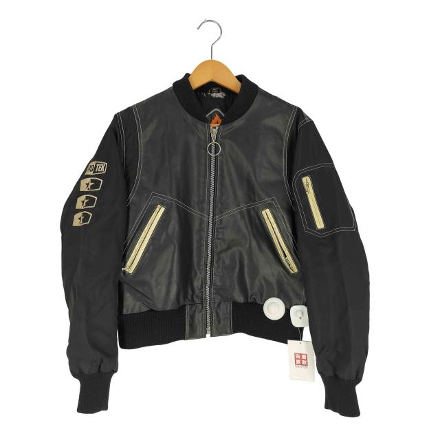 USED古着(ユーズドフルギ) {{PRO-TEK}} ロゴ刺繍 ジップアップ レザー モーターサイクルジャケット メンズ import：L 【中古】【ブランド古着バズストア】