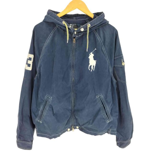 Polo by RALPH LAUREN(ポロバイラルフローレン) 90S ビックポニー 刺繍 ジップアップ クロップド フーデッド ジャケット 復刻TALON ZIP メンズ import：XL 【中古】【ブランド古着バズストア】