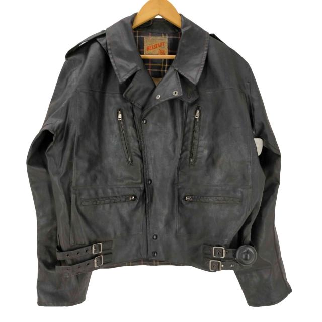 Belstaff(ベルスタッフ) 40S プリントタグ RONA ジップ 片爪 裏地チェック PVCレザー ダブル ライダース ジャケット メンズ 表記無 【中古】【ブランド古着バズストア】 37,888円