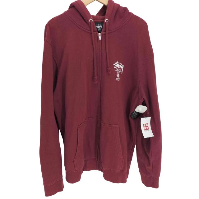 Stussy(ステューシー) USA製 WORLD TOUR ZIP HOODー ワールドツアー プリント ジップアップ パーカー メンズ import：XL 【中古】【ブランド古着バズストア】