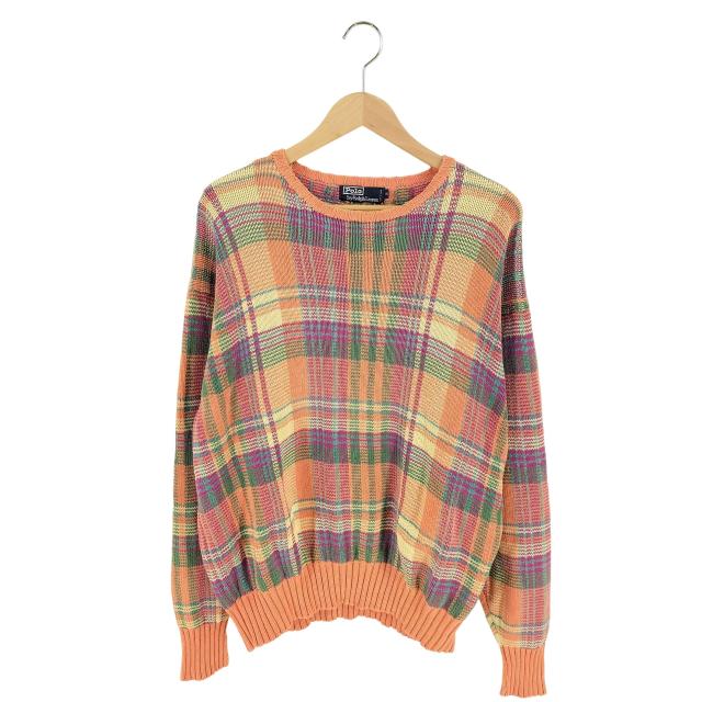 Polo by RALPH LAUREN(ポロバイラルフローレン) 90s マルチカラー チェックコットンニット メンズ JPN：XL 【中古】【ブランド古着バズストア】