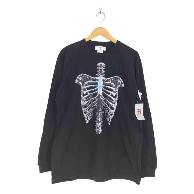 printstar(プリントスター) {{traitor}} メタリック ボーン スカル 骸骨 プリント L/S クルーネック Tシャツ Y2K メンズ import：L 【中古】【ブランド古着バズストア】