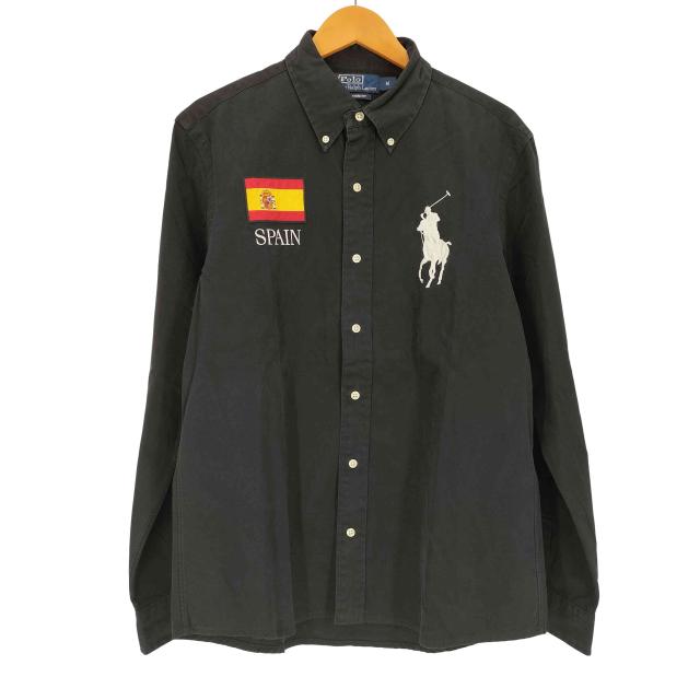 Polo by RALPH LAUREN(ポロバイラルフローレン) CUSTOM FIT SPAIN 国旗 ビッグポニー ボタンダウン L/S シャツ メンズ import：M 【中古】【ブランド古着バズストア】