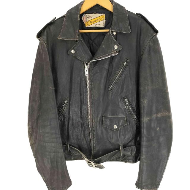 Schott(ショット) 70S 牛タグ後期 USA製 デカTALONジップ ルティング 八角バックル レザー ダブル ライダース ジャケット メンズ US：44 【中古】【ブランド古着バズストア】