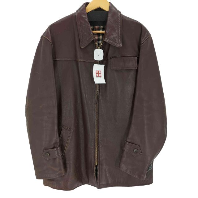 USED古着(ユーズドフルギ) 推定60-70S ECLAIRジップ 裏地チェック ジップアップレザージャケット メンズ 表記無 【中古】【ブランド古着バズストア】