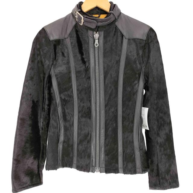 USED古着(ユーズドフルギ) Curvaceous 00s レザー切替 ハラコ シングルライダースジャケット Y2K  メンズ 表記無 【中古】【ブランド古着バズストア】