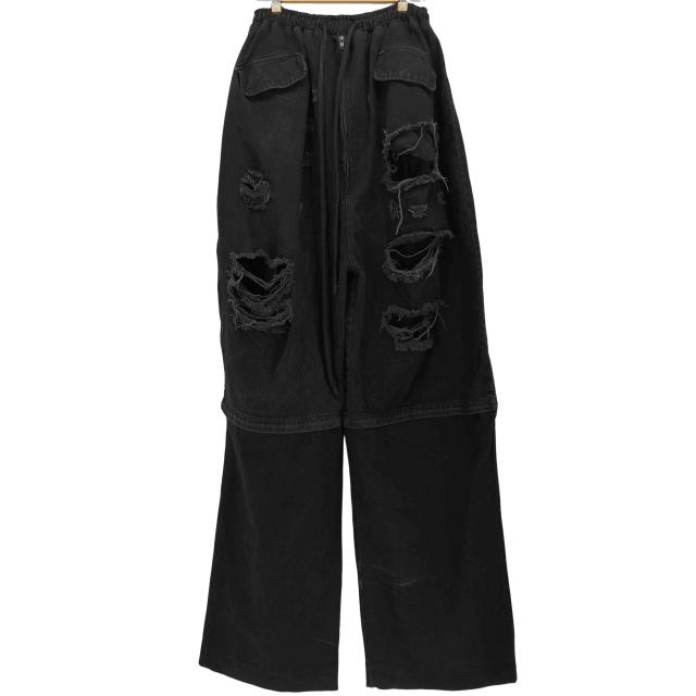 USED古着(ユーズドフルギ) YORI SPORT / ZIP UNDERWEAR DENIM (BLACK) デストロイ ダメージ バギーデニム 2WAY メンズ  32【中古】【ブランド古着バズストア】