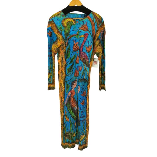 PLEATS PLEASE ISSEY MIYAKE(プリーツプリーズイッセイミヤケ) 動物 総柄 プリーツ ロング カーディガン レディース JPN：3 【中古】【ブランド古着バズストア】