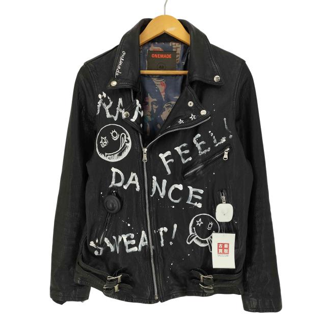 USED古着(ユーズドフルギ) ONEMADE LAM LEATHER HAND PAINTED W-RIDERS JACKET ラムレザー ハンドペイント ダブルライダースジャケット メンズ  48【中古】【ブランド古着バズストア】