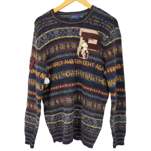 POLO RALPH LAUREN(ポロラルフローレン) アルパカモヘア エルボーパッチ付きワッペンニット メンズ import：M 【中古】【ブランド古着バズストア】
