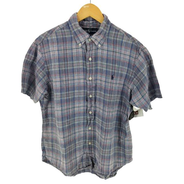 RALPH LAUREN(ラルフローレン) CUSTOM FIT リネン100 チェック S/S ボタンダウンシャツ メンズ  L【中古】【ブランド古着バズストア】