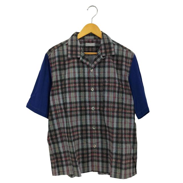 COMME des GARCONS HOMME(コムデギャルソンオム) 銀タグ 田中オム ウールスリーブドッキング モザイクチェック柄 オープンカラー半袖シャツ  メンズ 表記無 【中古】【ブランド古着バズストア】